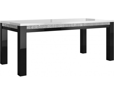 Table à manger noire et blanche 160 cm avec strass KRISTAL