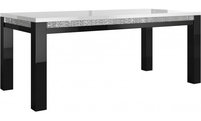 Table à manger noire et blanche 160 cm avec strass KRISTAL