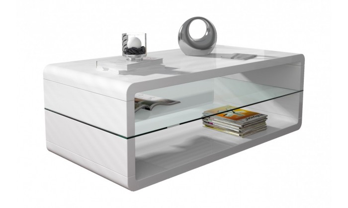 Table de salon design coloris blanc laqué ARQUIN 