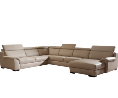 Canapé d'angle design panoramique confortable haut de gamme cuir look cream ELEVANTO