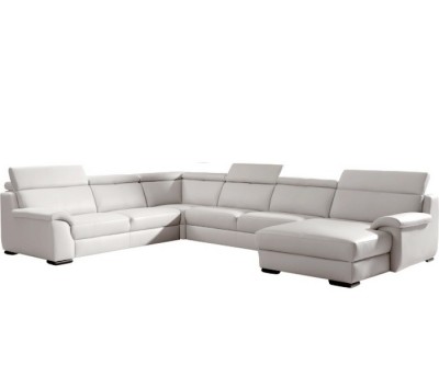 Canapé d'angle design panoramique confortable haut de gamme cuir look blanc ELEVANTO