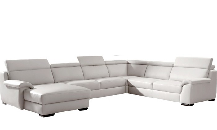 Canapé d'angle design panoramique confortable haut de gamme cuir look blanc ELEVANTO