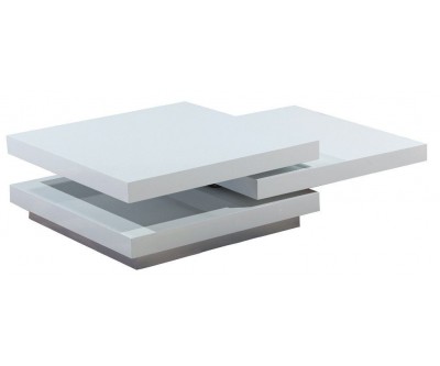 Table basse carrée en MDF avec 3 plateaux pivotants coloris blanc laqué STAR