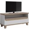 Meuble TV contemporain 120 cm avec 1 niche et 1 tiroir coloris chêne et blanc Mélanie