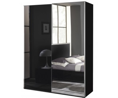 Armoire à coulissantes garde-robe design 180 cm noir laqué qualité italien SEVILLA