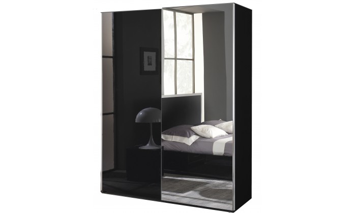 Armoire à coulissantes garde-robe design 180 cm noir laqué qualité italien SEVILLA