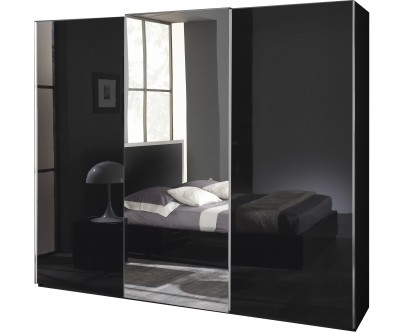 Armoire à coulissantes garde-robes design 225cm noir laqué qualité italien SEVILLA