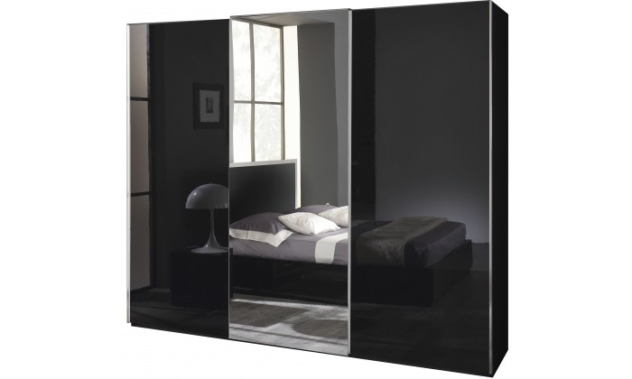 Armoire à coulissantes garde-robes design 225cm noir laqué qualité italien SEVILLA