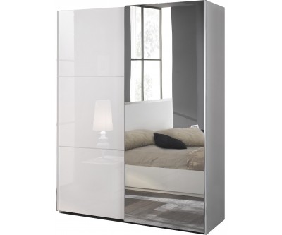 Armoire à coulissantes  180 cm design blanc laqué ligne chrome qualité italien AMARIO