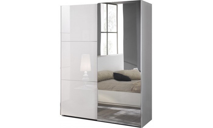 Armoire à coulissantes  180 cm design blanc laqué ligne chrome qualité italien AMARIO