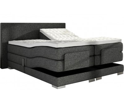 Lit boxspring electrique 160 x 200 cm en tissu gris lux bed pas cher spring box premium PRESTIGE