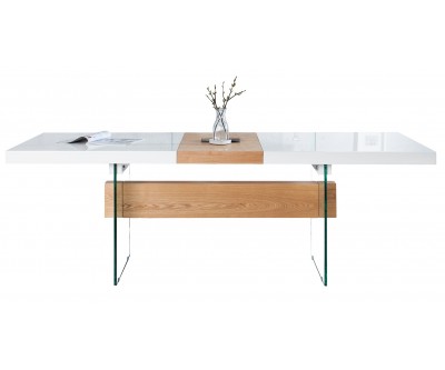 Table à manger Onyx 160-200cm chêne blanc verre