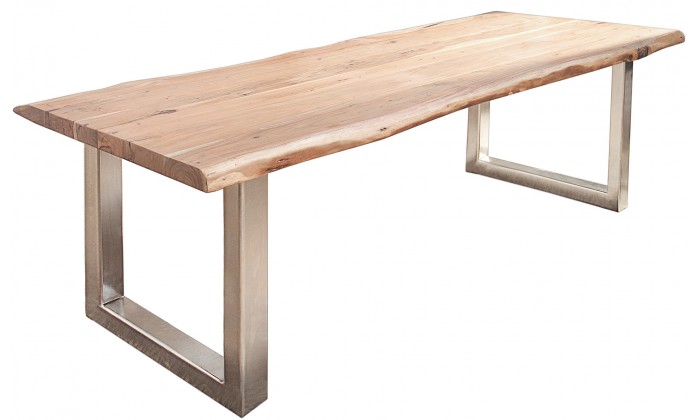 Table à manger Mammut 300cm acacia 60mm acier inoxydable