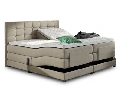 Lit boxspring electrique 160 x 200 cm en tissu beige lux bed pas cher spring box premium PRESTIGE