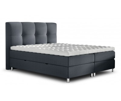 Sommier tapissier- boxspring avec coffre et literie 140 x 200 cm moderne en tissu gris ROSINA