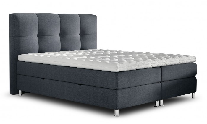 Sommier tapissier- boxspring avec coffre et literie 140 x 200 cm moderne en tissu gris ROSINA