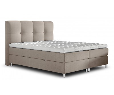 Sommier tapissier- boxspring avec coffre et literie 140 x 200 cm moderne en tissu beige ROSINA