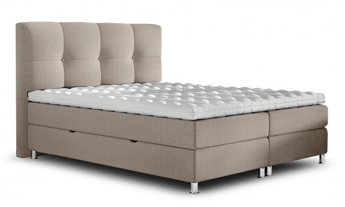 Sommier tapissier- boxspring avec coffre et literie 140 x 200 cm moderne en tissu beige ROSINA