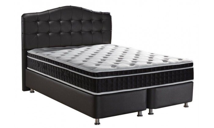 Lit boxspring completé avec grande coffre rangement coloris noir TAMPALUX