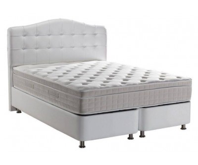 Lit boxspring completé avec grande coffre rangement coloris blanc TAMPALUX