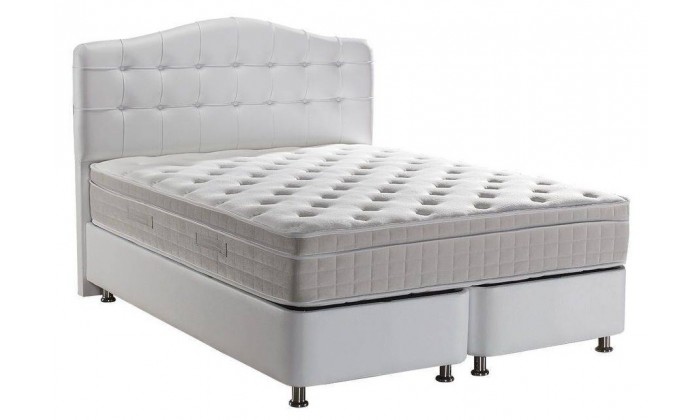 Lit boxspring completé avec grande coffre rangement coloris blanc TAMPALUX