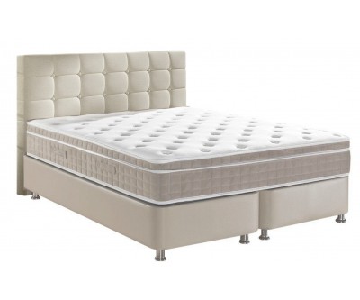 Lit box literie boxspring avec rangement complete en tissu beige RITIME