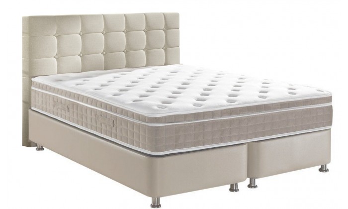 Lit box literie boxspring avec rangement complete en tissu beige RITIME