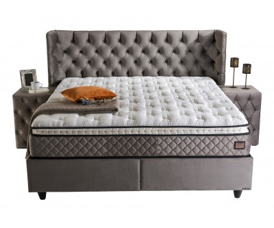 Lit box literie boxspring avec rangement complete gris EDITION