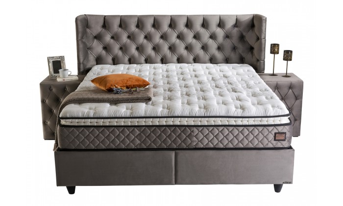 Lit box literie boxspring avec rangement complete gris  EDITION