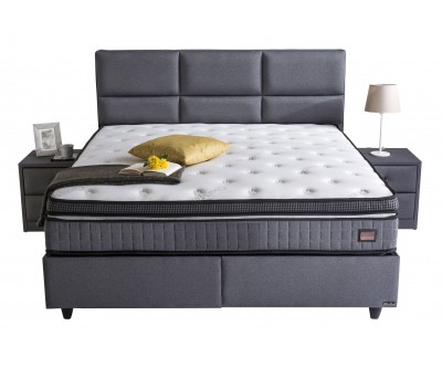 Lit box literie boxspring avec rangement complete gris  ISADIYE