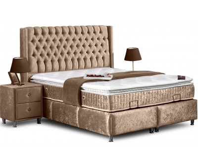 Lit box literie boxspring avec rangement complete beige CITY SPIRIT