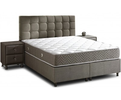 Lit box literie boxspring avec rangement complete en tissu gris VELDA