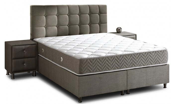 Lit box literie boxspring avec rangement complete en tissu gris VELDA