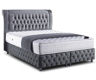 Lit box literie boxspring avec rangement complete gris KONGSFJORD