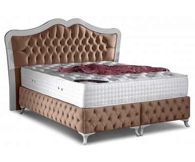 Lit box literie boxspring avec rangement complete beige PARADISE