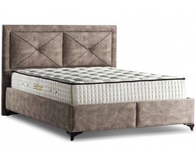 Lit avec coffre rangement et matelas boxspring complete beige WOOD