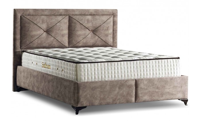 Lit avec coffre rangement et matelas boxspring complete beige WOOD