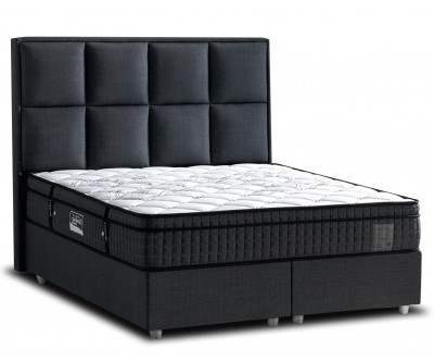 Lit avec coffre rangement et matelas boxspring complete gris NEWYORK