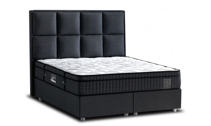 Lit avec coffre rangement et matelas boxspring complete gris NEWYORK