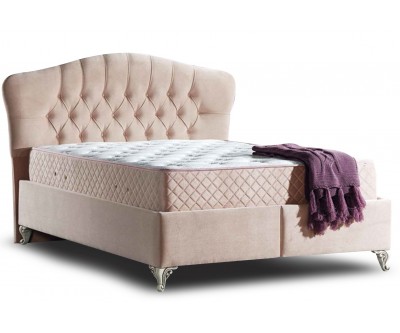 Lit avec coffre rangement et matelas boxspring complete rose VENETIE