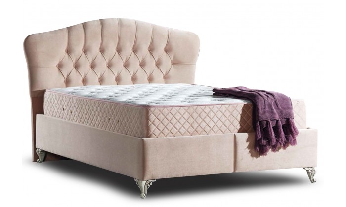 Lit avec coffre rangement et matelas boxspring complete rose VENETIE