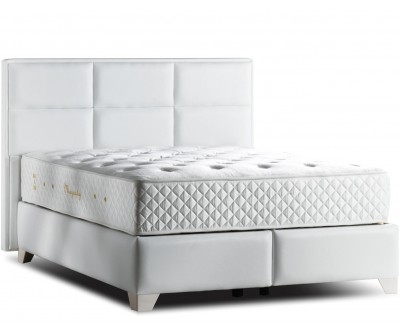 Lit avec coffre rangement et matelas boxspring complete simili cuir blanc DUCHES