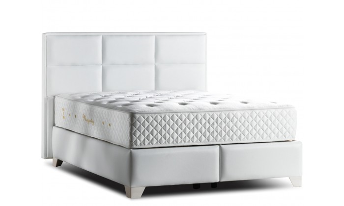 Lit avec coffre rangement et matelas boxspring complete simili cuir blanc DUCHES