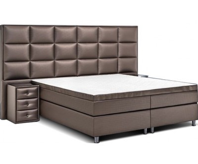 Boxspring de qualité bedden design avec matelas et  2 tables de nuit luxury taupe VERSUS