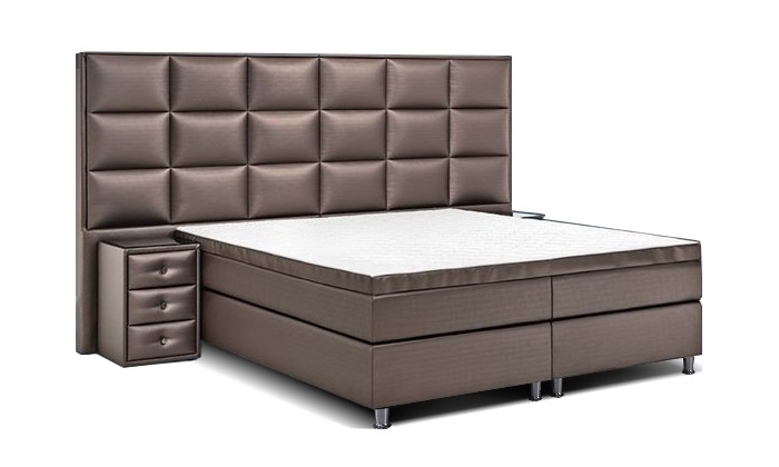 Boxspring de qualité bedden design avec matelas et  2 tables de nuit luxury taupe VERSUS