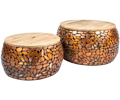 Table basse Stone Mosaic, set de 2 cuivre