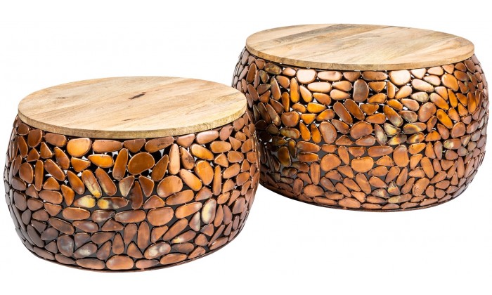 Table basse Stone Mosaic, set de 2 cuivre