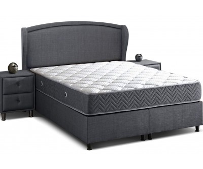 Lit box literie boxspring avec rangement complete gris ZOLANDO LIS