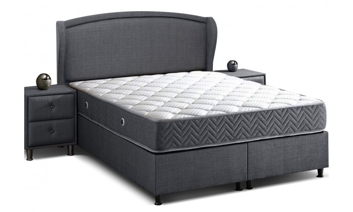 Lit box literie boxspring avec rangement complete gris ZOLANDO LIS