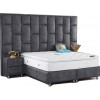 Lit box literie boxspring avec grand tete et rangement complete en tissu gris SAUMUR